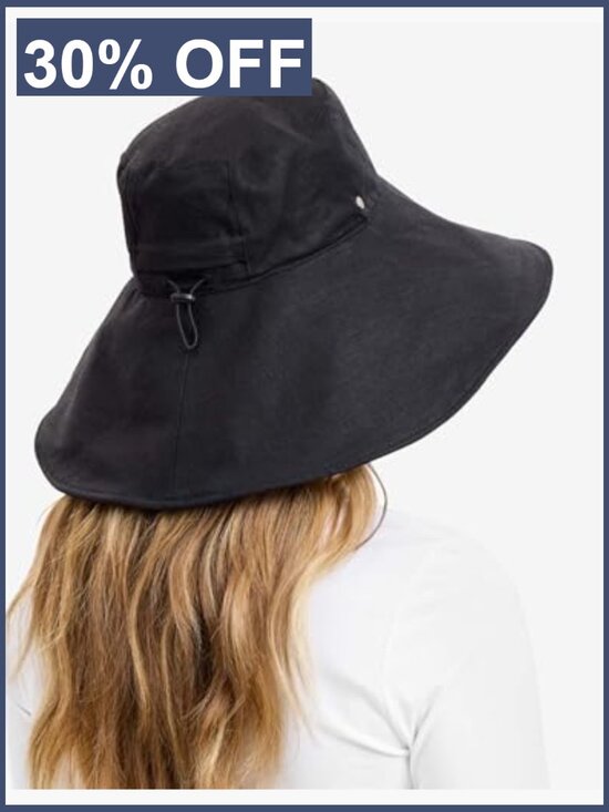 Ultra-Wide Cotton Linen Sun Hat UPF 50+, Packable with Ponytail Hole